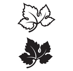 Vector illustration of two grape leaf designs in black and white against white background