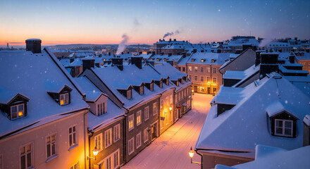 village house in winter