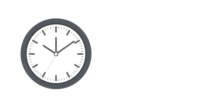 Minimalist analog clock with black frame and white face isolated on transparent background - Powered by Adobe