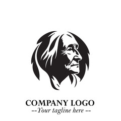 Elegant Old Woman Logo Symbol in Black on White Background with Classic and Minimalist Design