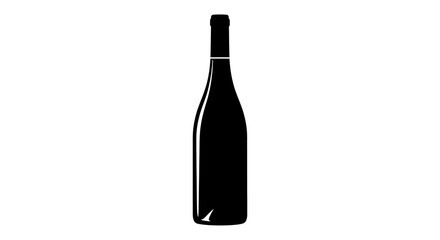 Elegant Black Silhouette of a Classic Wine Bottle on a White Background
