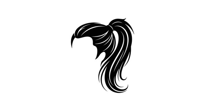 Elegant black and white graphic illustration of a stylized ponytail hairstyle ideal for logos