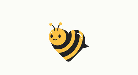 Adorable cartoon bee with heart shaped body and cute face on clean white background