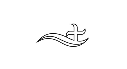 Minimalist Christian Cross Symbol with Flowing Lines Illustration for Web Design Projects