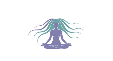 Elegant depiction of a woman in the lotus position with flowing long hair emblem design