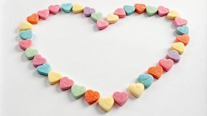 Heart shape made out of various colorful coeurs on a white background, love, romance, Valentine's Day, symbol, passion