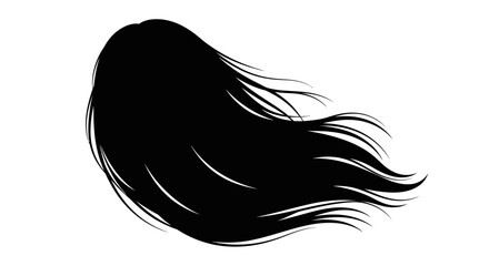 Elegant flowing black hair silhouette against a white background design element
