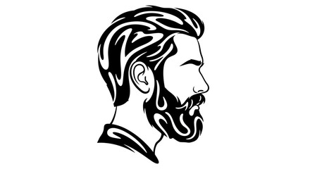 Stylized portrait of a bearded man in profile with artistic hair design 50 characters