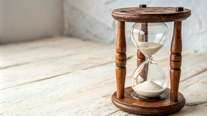 Wooden hourglass with flowing sand symbolizing time running out, time, concept, countdown, deadline, symbol, hourglass, sand