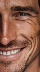 Vertical shot of a man smiling, a portrait of a male diet and guy fitness.