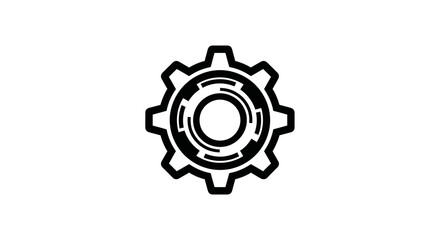 Stylized Gear Icon with a Futuristic Technological Design on white background