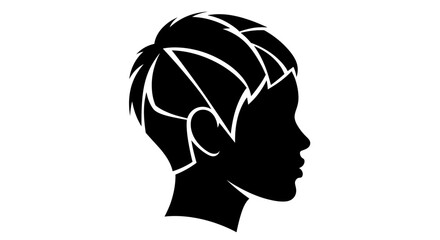 Silhouette of a woman's head with short hairstyle in black and white vector illustration