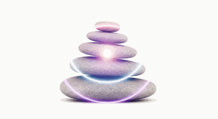 Zen stones stack with soft ethereal light for balance meditation and wellness practices