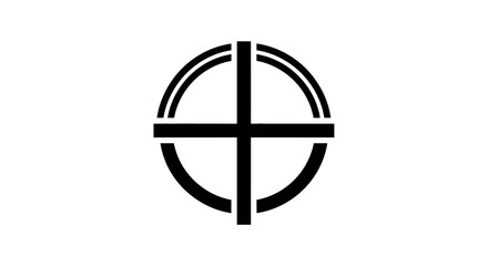 Geometric abstraction with balanced circle and cross shapes on white background