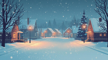 暖かい光が灯る雪のクリスマスの夜