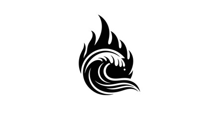 Elegant contrast of fire and wave design in a black silhouette logo for branding