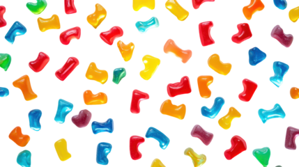 Rainbow Colored Gummy Candy Letters and Numbers on Transparent Background