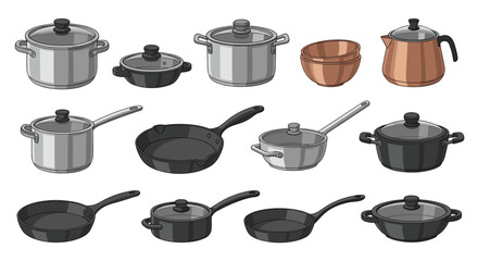Culinary creations with this assortment of pots, pans, and bowls, perfect for professional chefs and cooking enthusiasts alike