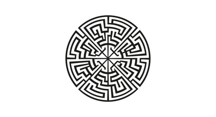 Complex circular maze design illustration with intricate pathways and geometric shapes