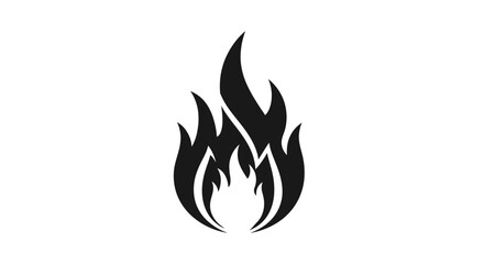 Black and White Silhouette of Flame, Igniting Elements and Energy Source Symbol
