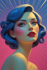 Celestial Glamour: Vibrant Art Deco Pop Art Portrait of a Woman with Radiant Golden Aura