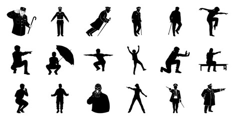 Diverse human silhouettes in various poses people actions