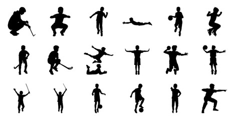 Diverse sports silhouettes action children