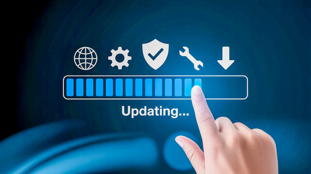 Finger touching screen indicating software update in progress