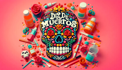 Fototapeta premium Día de Muertos texto artesanal 3D