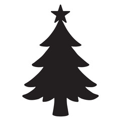 Minimal Christmas Tree Silhouette with Star silhouette white background