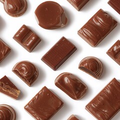 Chocolate bar pieces isolated on white background