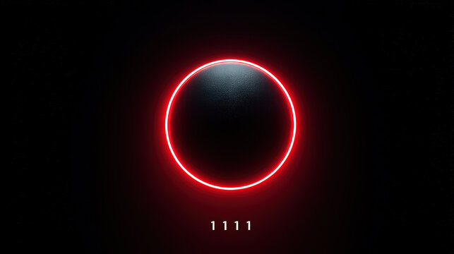 Single Glowing Red Circle on Black Background with 1111 Typography, Modern Abstract Symbol for Double Eleven Celebration and Digital Art Concept