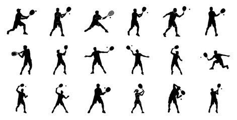 Tennis players hitting ball table tennis silhouettes