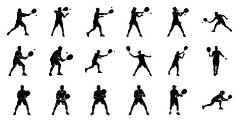 Tennis players in action silhouettes sports