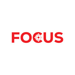 Focus wordmark logo with red target crosshair o, clean modern vector