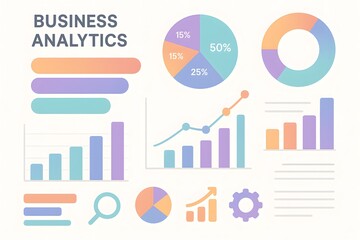 Flat Design Infographic with Data Charts and Graphs – Isolated on White