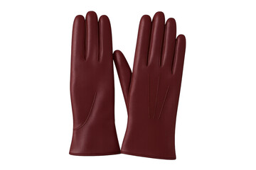 Obraz premium Pair of women's burgundy leather gloves on transparent background
