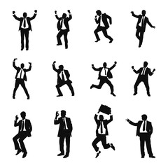 Silhouette of business people celebrating success and achievements in professional settings
