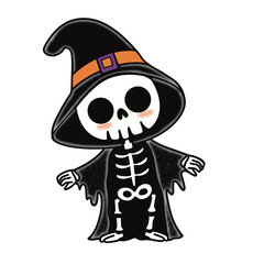 Cute Halloween Skeleton and Spooky Elements Vector