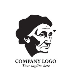 Elegant Old Woman Logo Symbol in Black on White Background with Classic and Minimalist Design