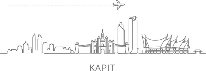 Naklejka premium Kapitan Skyline Line Art Airplane Travel