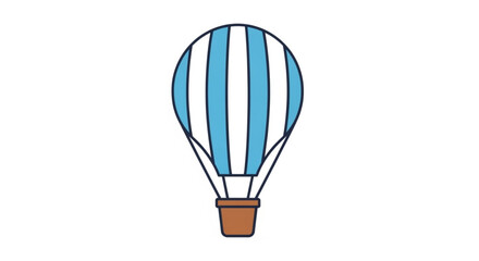 Obraz premium Illustration of a blue and white striped hot air balloon with a brown basket for travel and adventure concepts