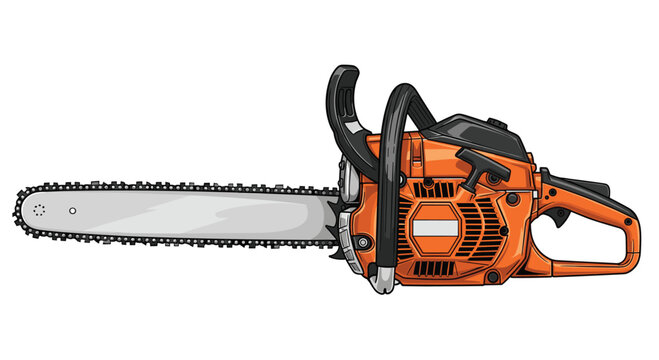 Powerful orange chainsaw ready for demanding landscaping and construction projects, delivering efficient wood cutting performance for professionals and homeowners