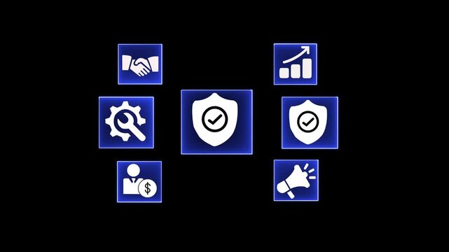 Business Concept Icons with a lock Receiver on a Black Background.
