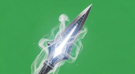 Ethereal Spear of Power with Glowing Runic Core and Mystical Smoke on Green Screen