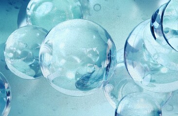 Cosmetic Moisturizing Serum with Bubbles - Abstract Blue Background for Beauty and Skincare Science