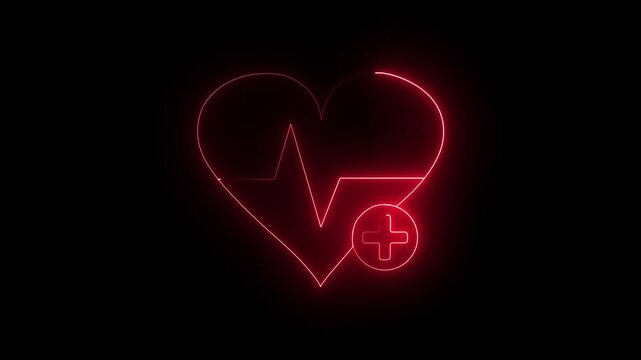 love icon with heart beat line animation on black background. medical concept Abstract glowing  heartbeat signal icon animation video. love border in hart.