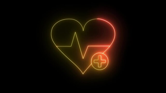 love icon with heart beat line animation on black background. medical concept Abstract glowing  heartbeat signal icon animation video. love border in hart.