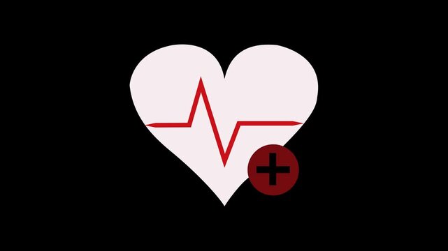 love icon with heart beat line animation on black background. medical concept Abstract glowing  heartbeat signal icon animation video. love border in hart.