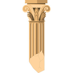 A Classic Corinthian Column Capital With Fluted Shaft and Acanthus Leaves In A Beige Tone With A Transparent Background Ideal For Architectural Design And Historical Representation